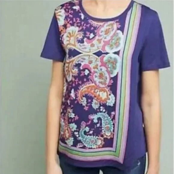 Anthropologie Maeve Purple Paisley Overlay Maddie Printed Blouse Size Small - Picture 10 of 10